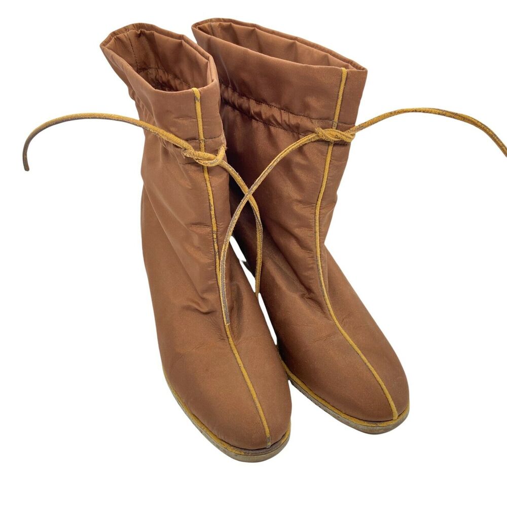 Rain Boots Vintage Golo Women's Brown Nylon Round Toe Block Heel size 6 N NWOB